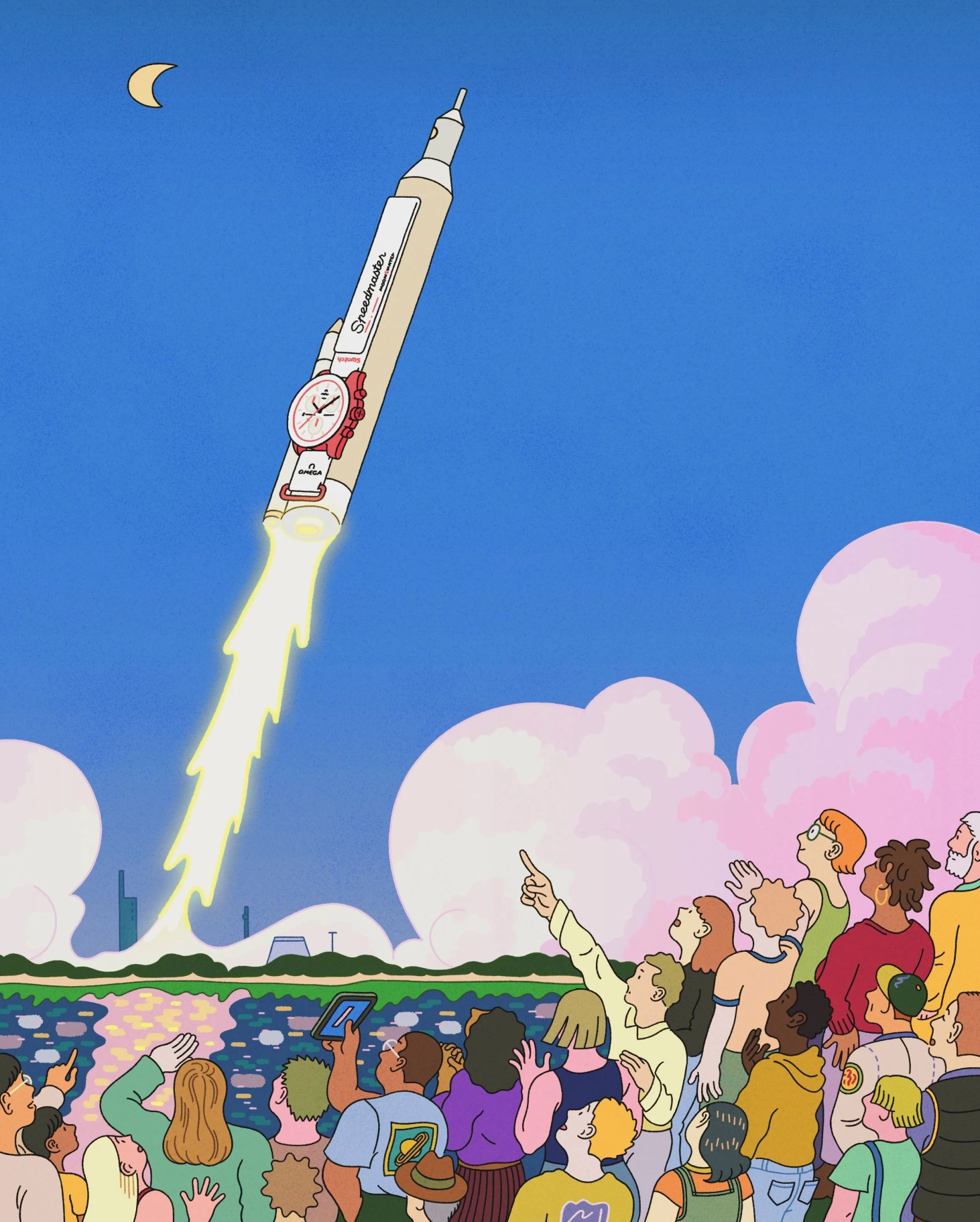 moonswatch launching on a rocket