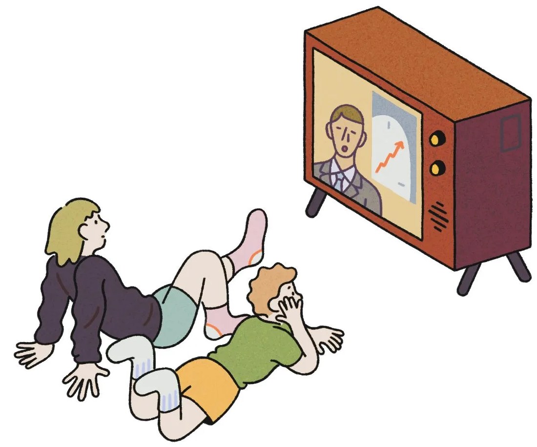 children watching moonswatch on the news