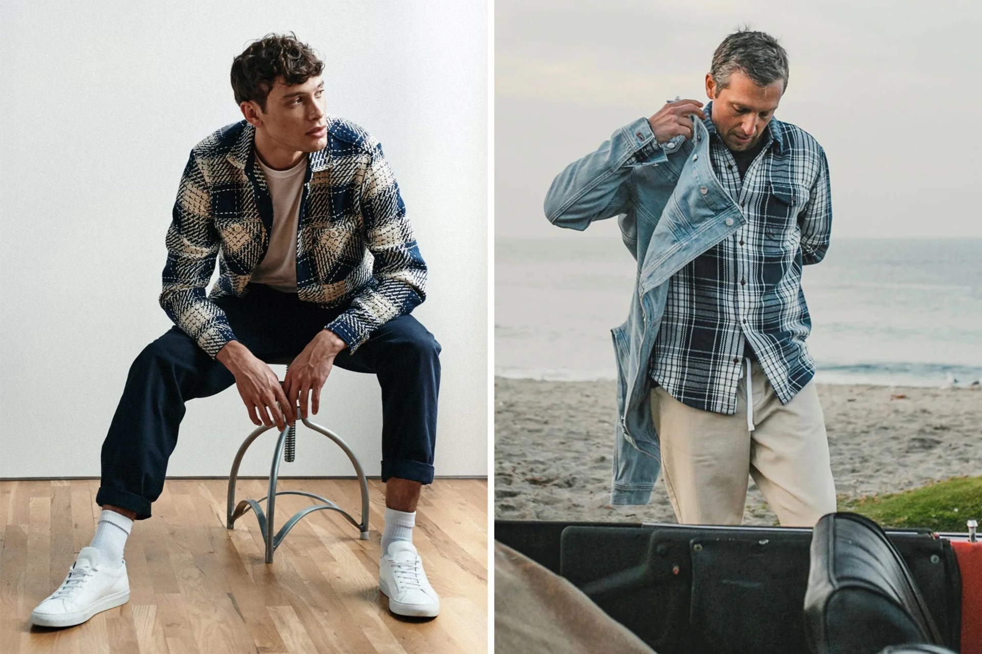 two men wearing flannel shirts