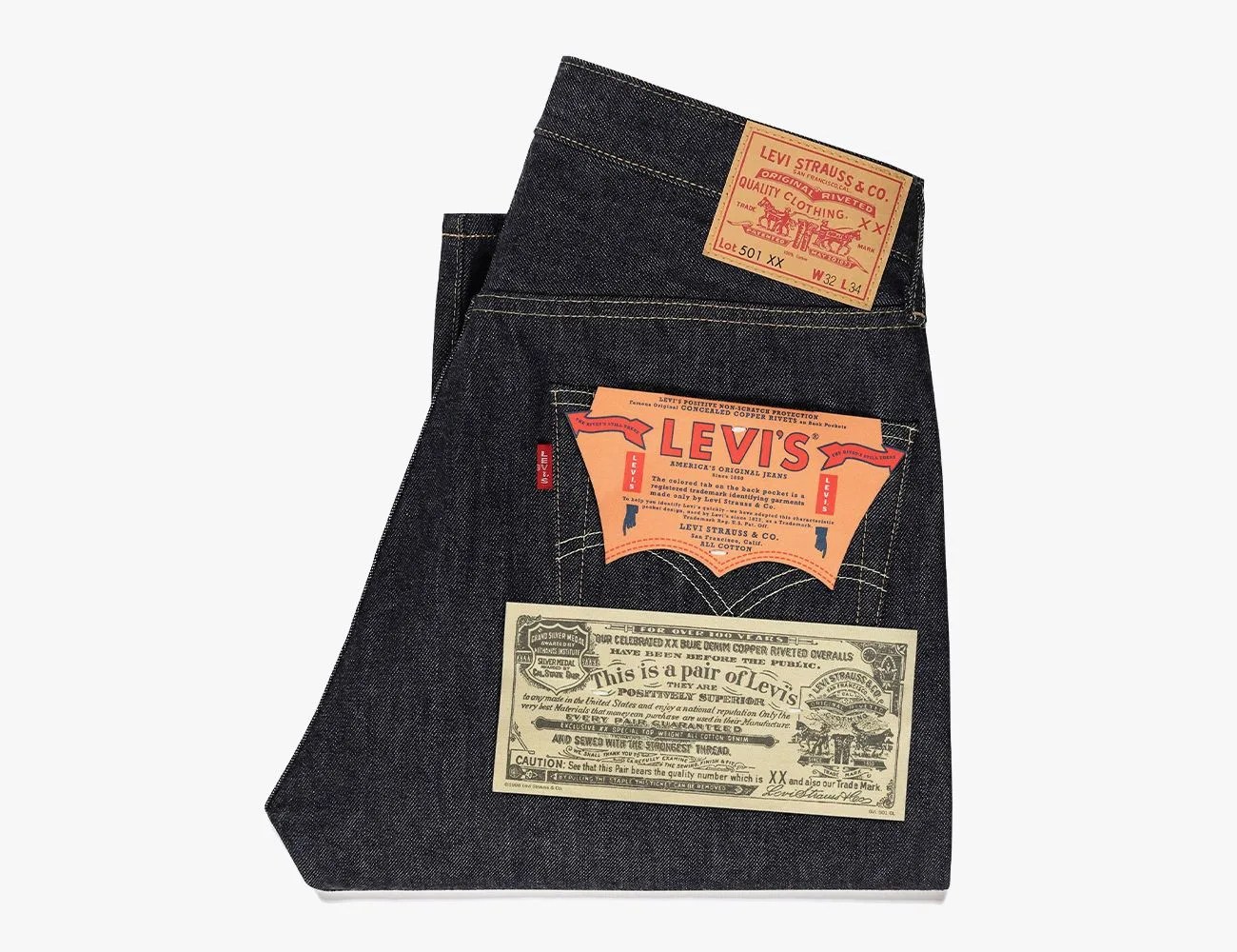 a folded pair of levis jeans