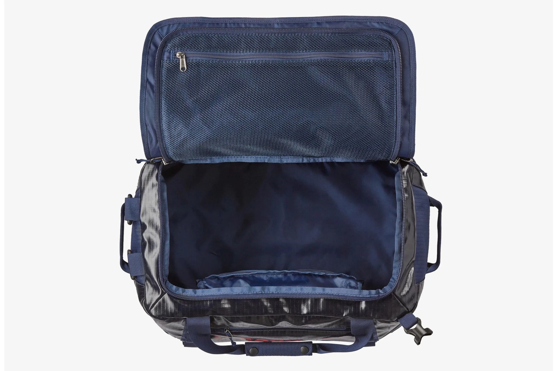 an open patagonia duffel bag