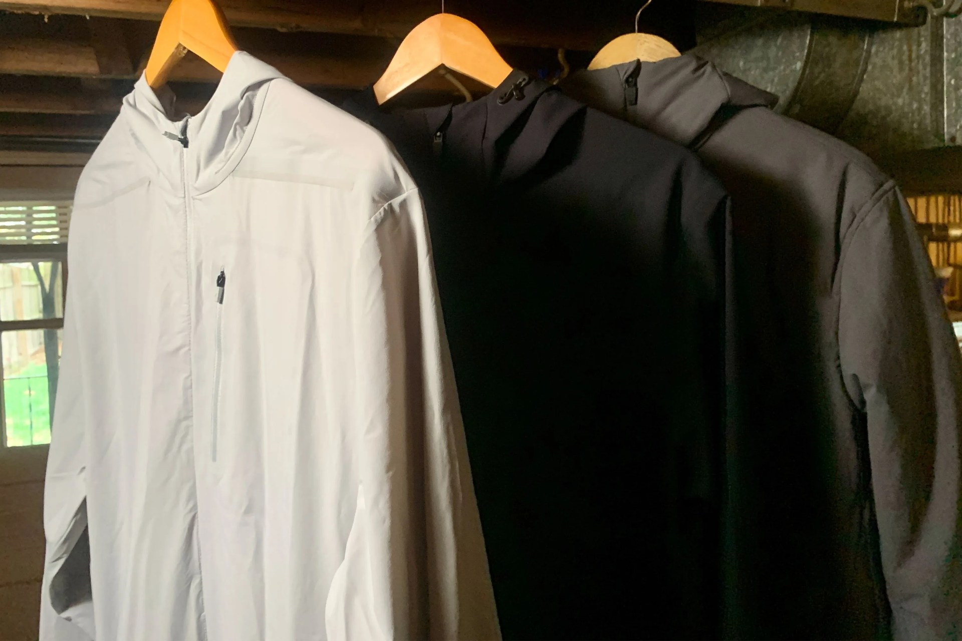 three ten thousand jackets hanging