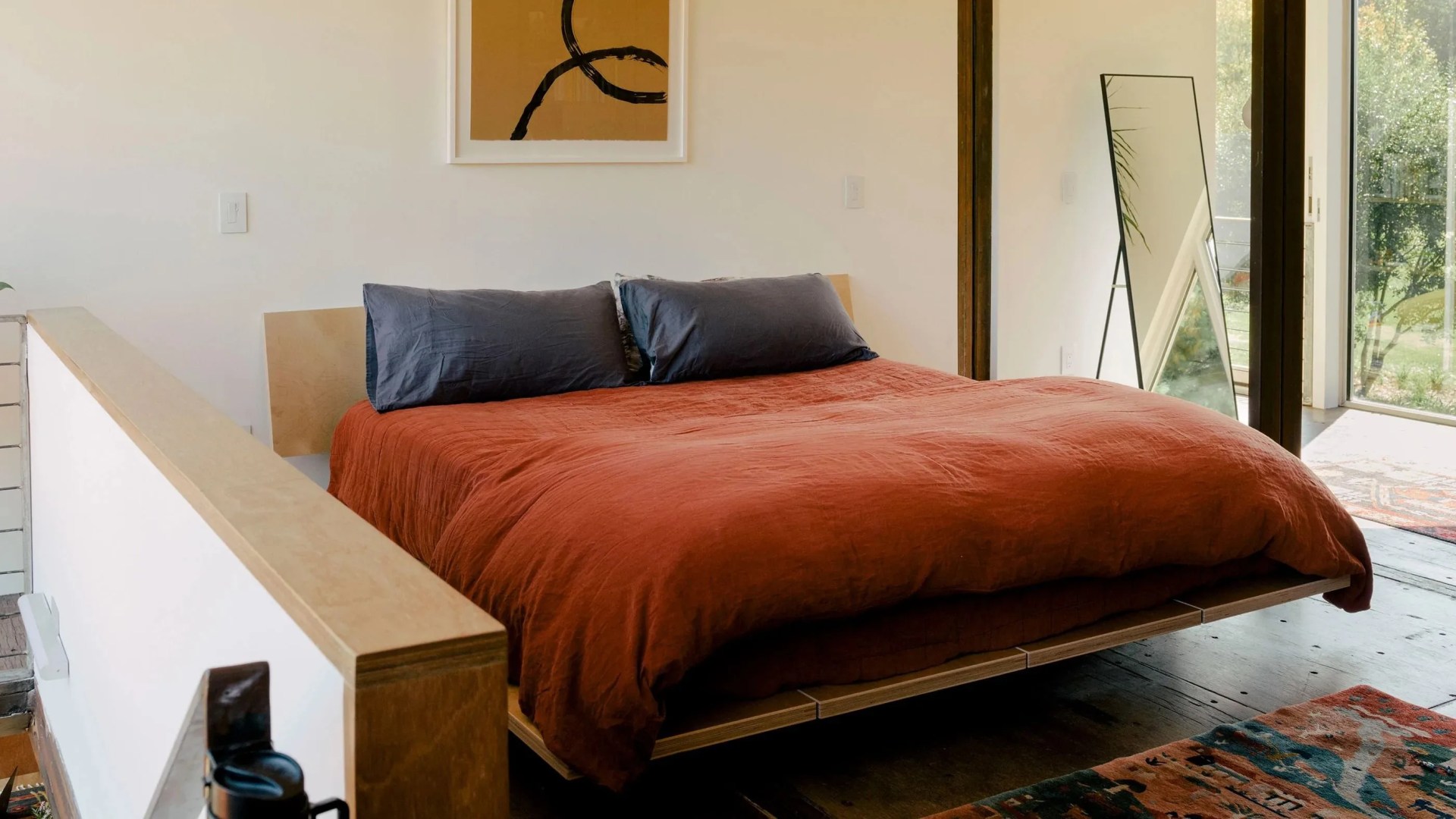 king bed in a loft
