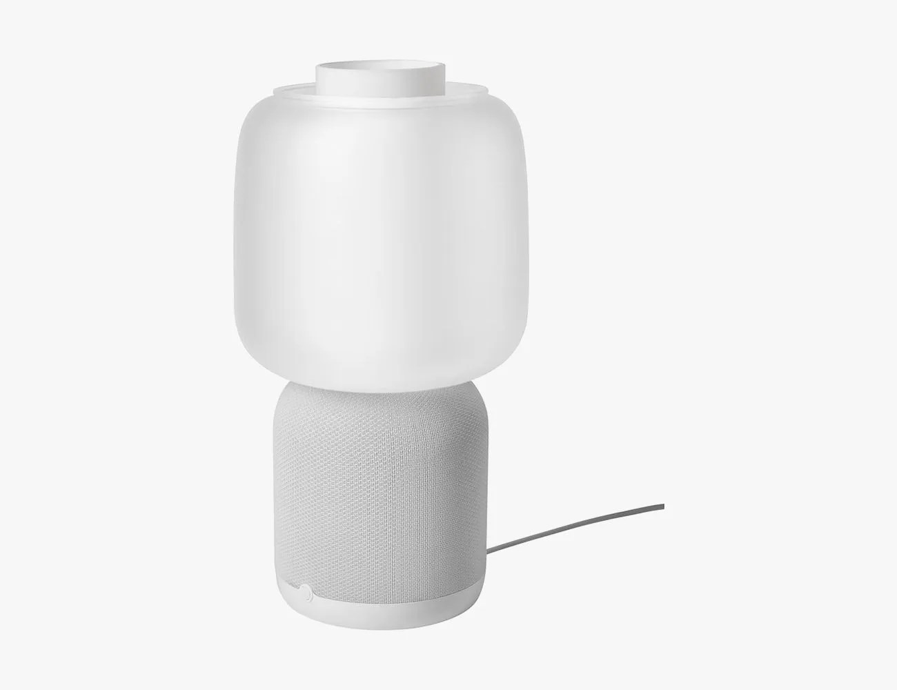white symfonisk speaker lamp with glass shade