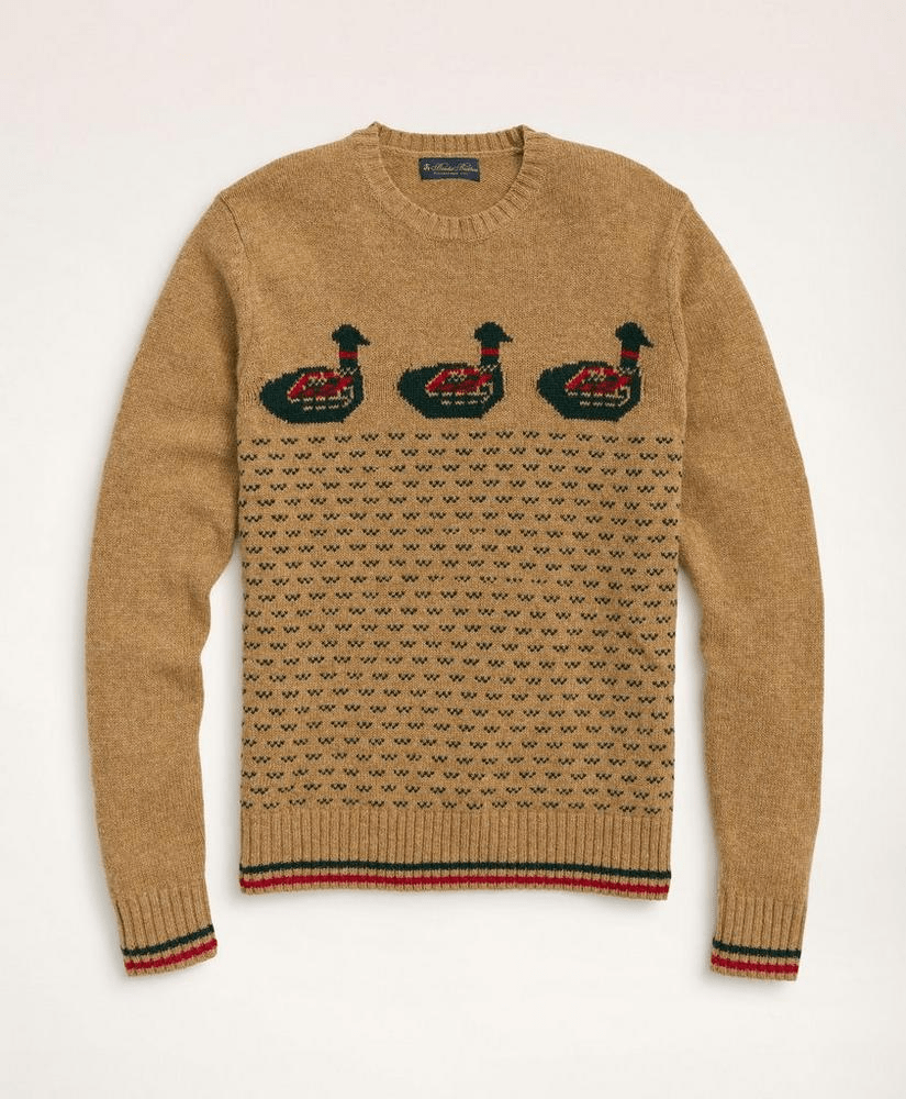 brooks brothers brushed wool fair isle duck motif sweater