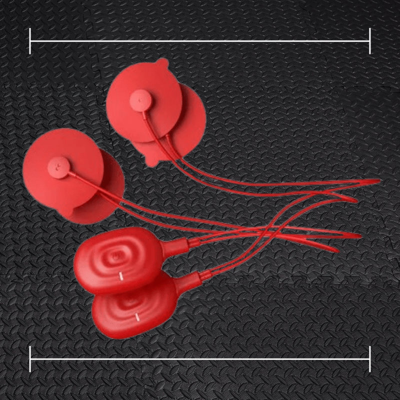 red powerdot unit laid over top a photo of black rubber gym flooring