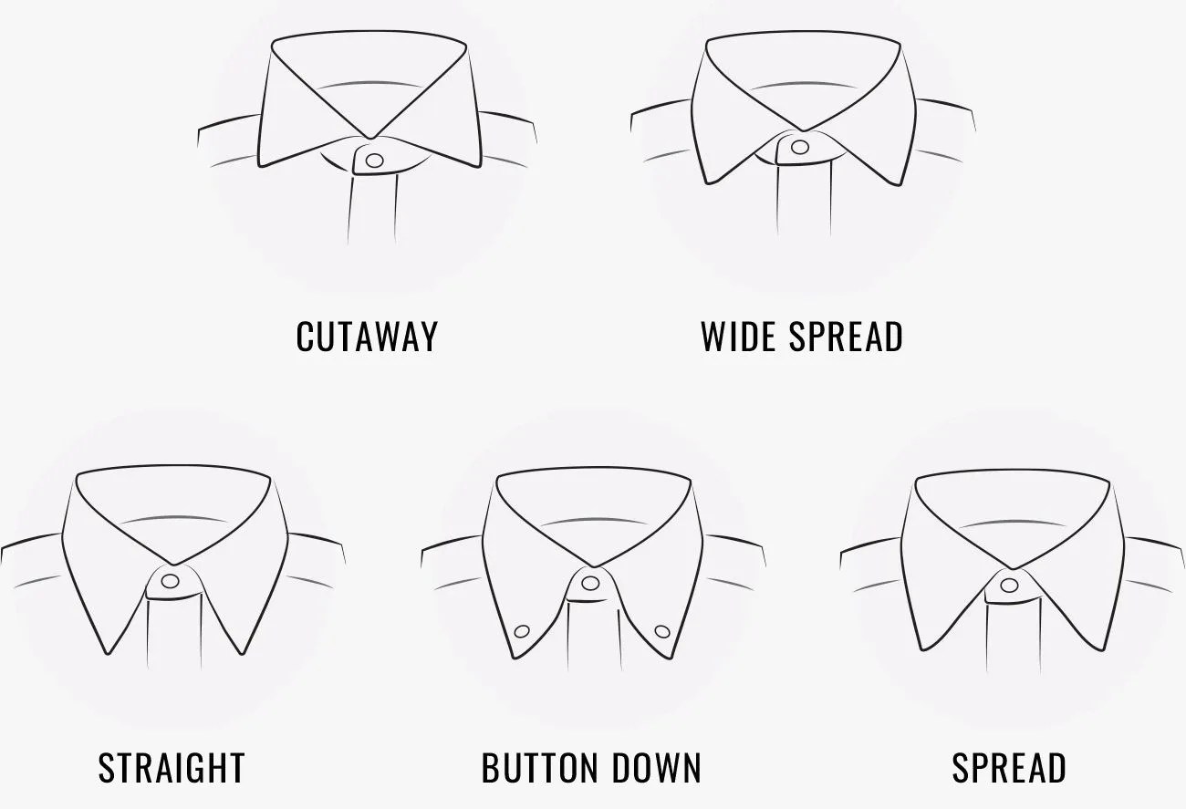 an illustration of different types of button down shirt collars