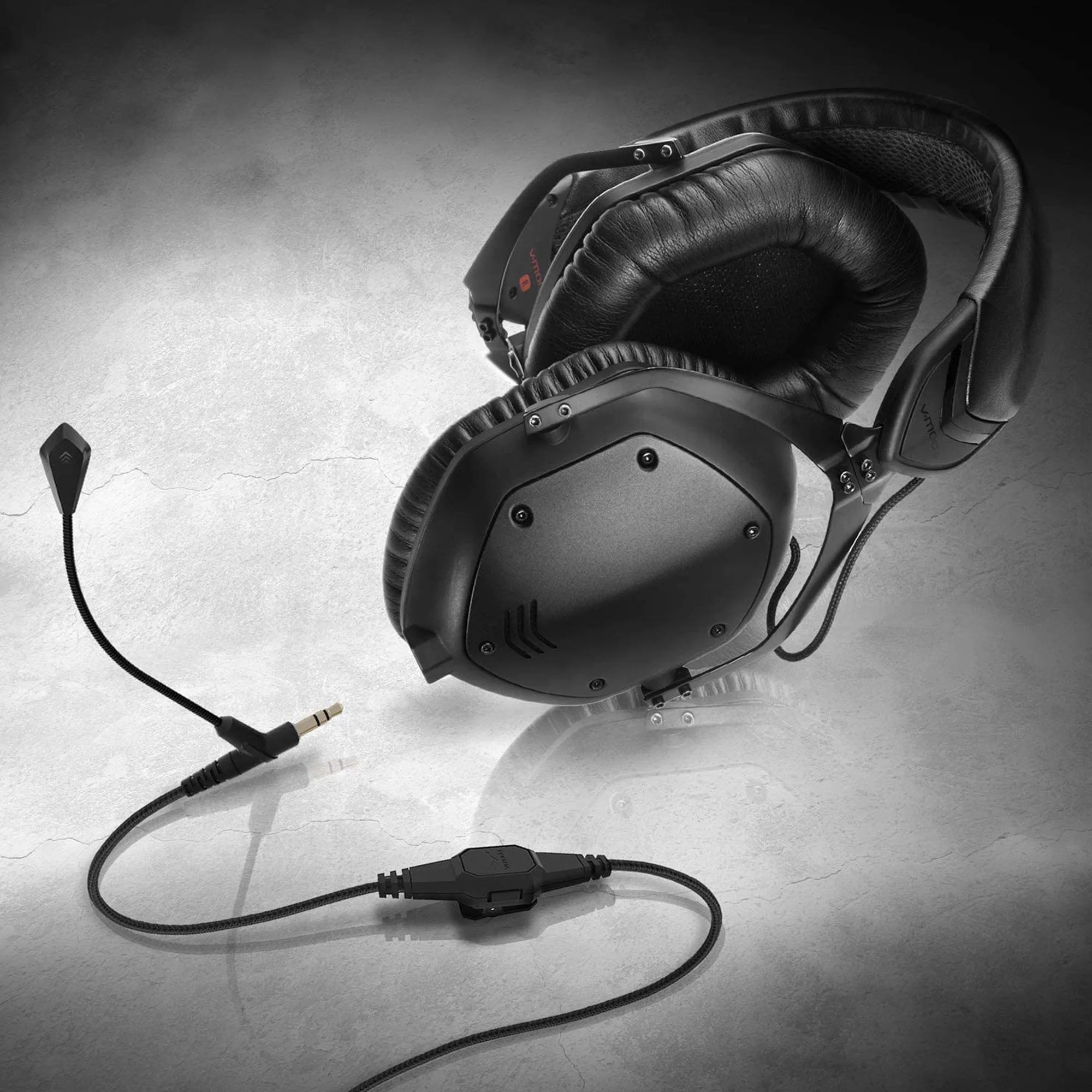 black headphones with mic attachment from v moda