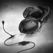 black headphones with mic attachment from v moda