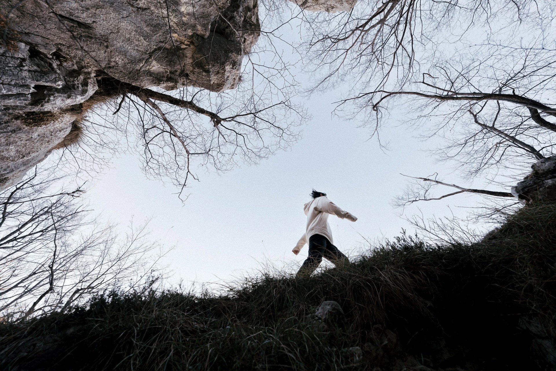 woman walking in the woods