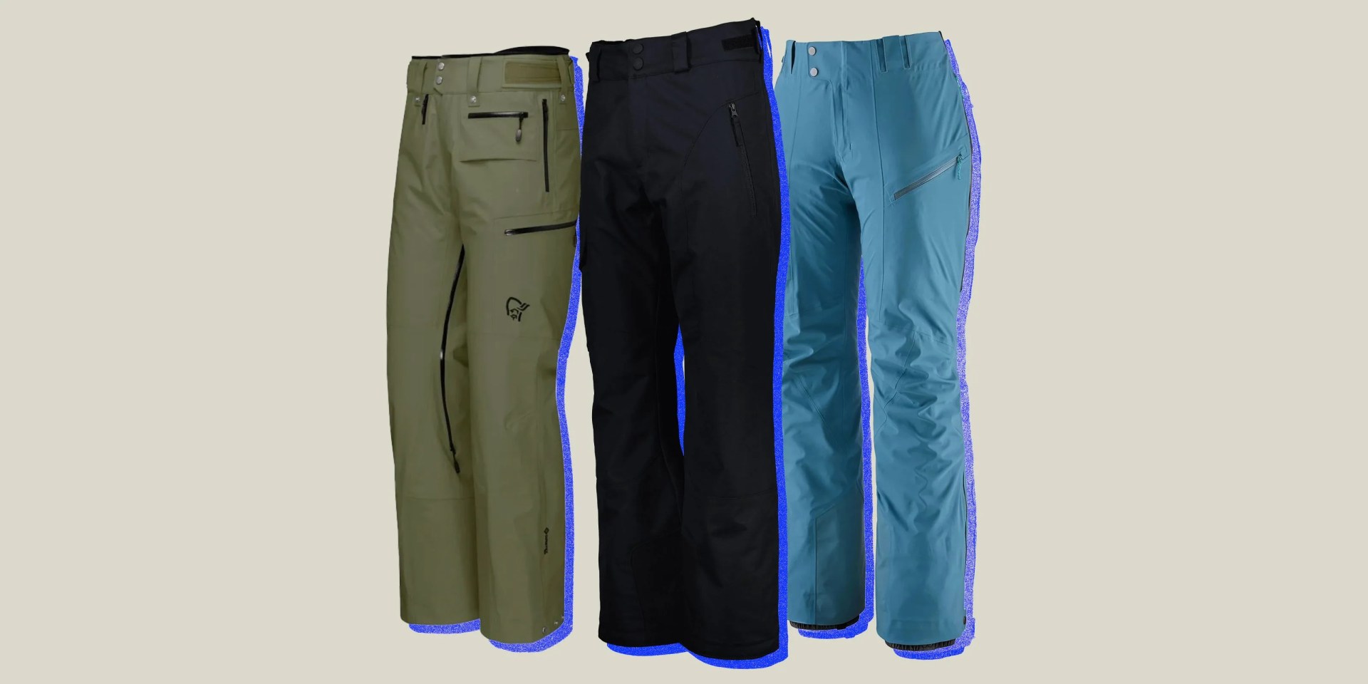 collage of three ski pants