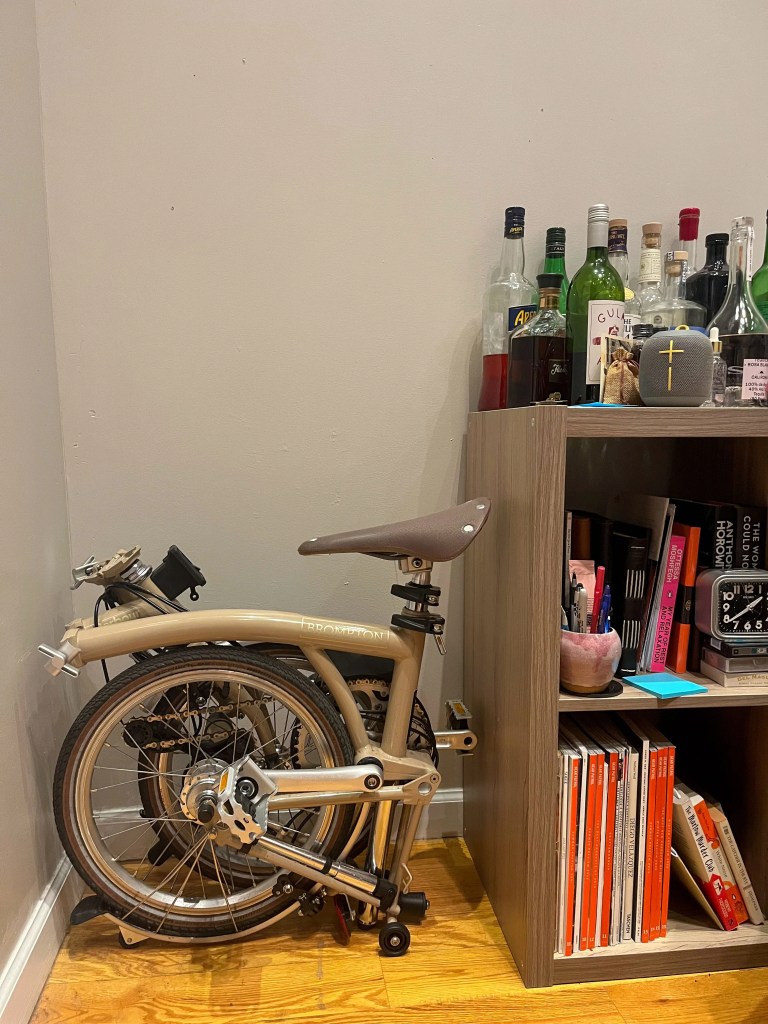 a bike folded in a corner