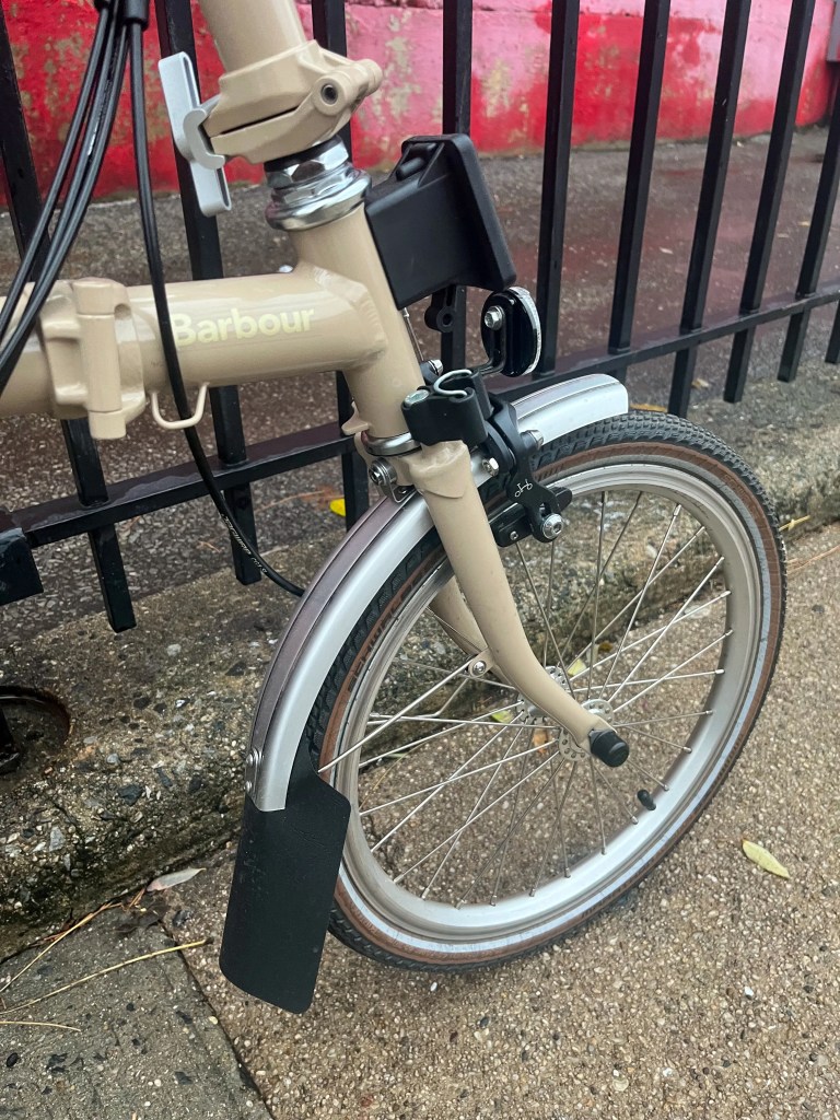 front tire of a brompton c line explore bike