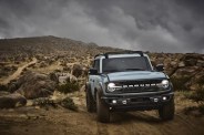 pre production 2021 bronco four door badlands series with available sasquatch™ off road package in cactus gray in johnson valley, california