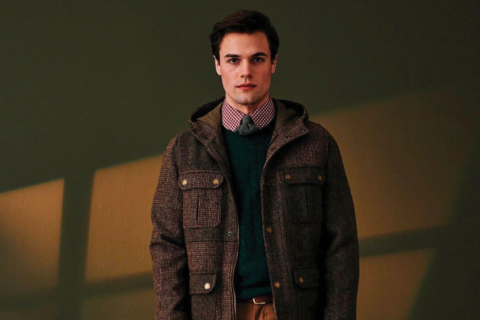 male model in brooks brothers cardigan