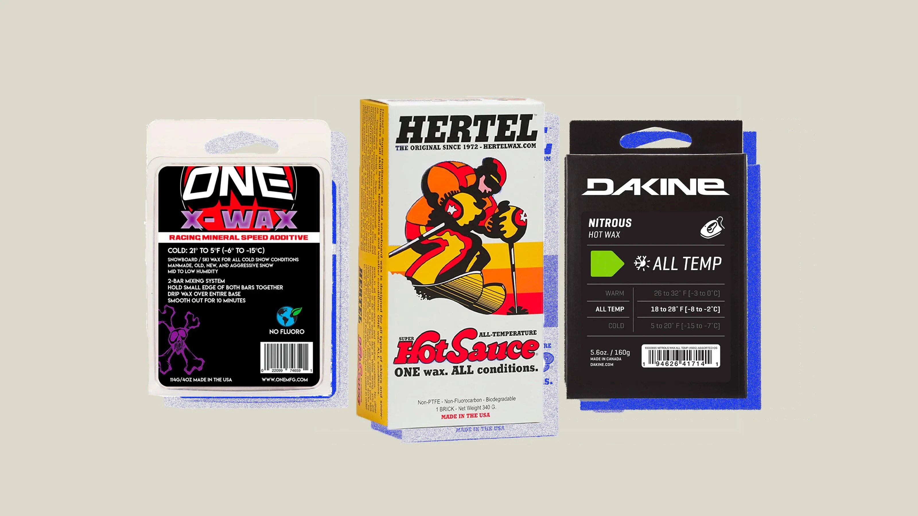 collage of ski waxes