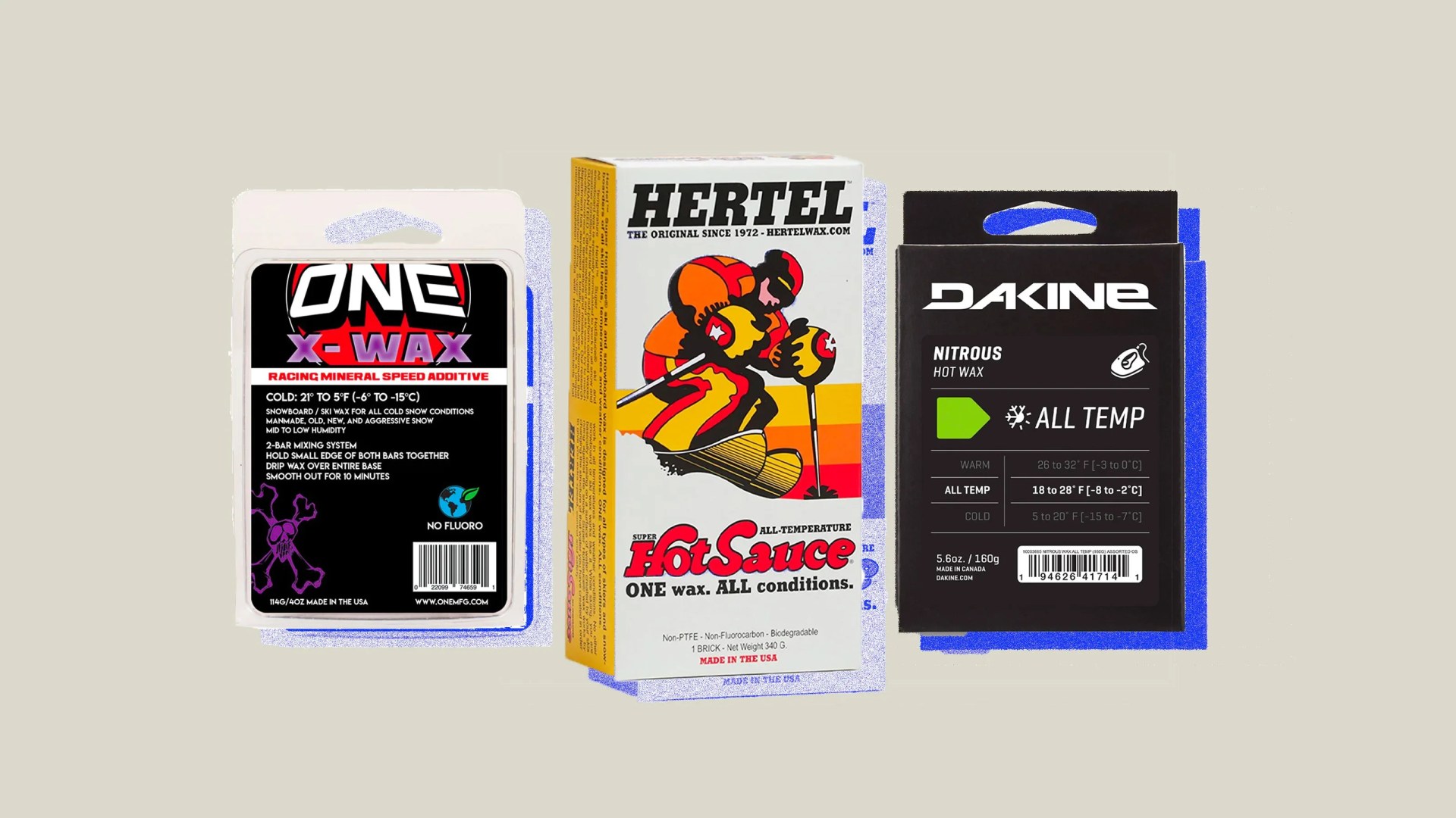 collage of ski waxes