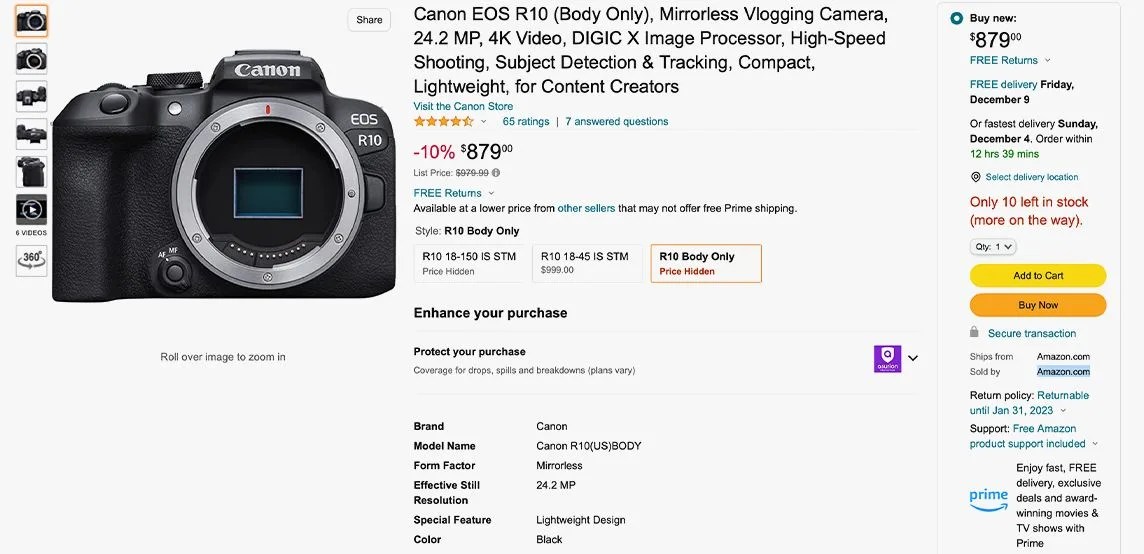 canon camera listing on amazon