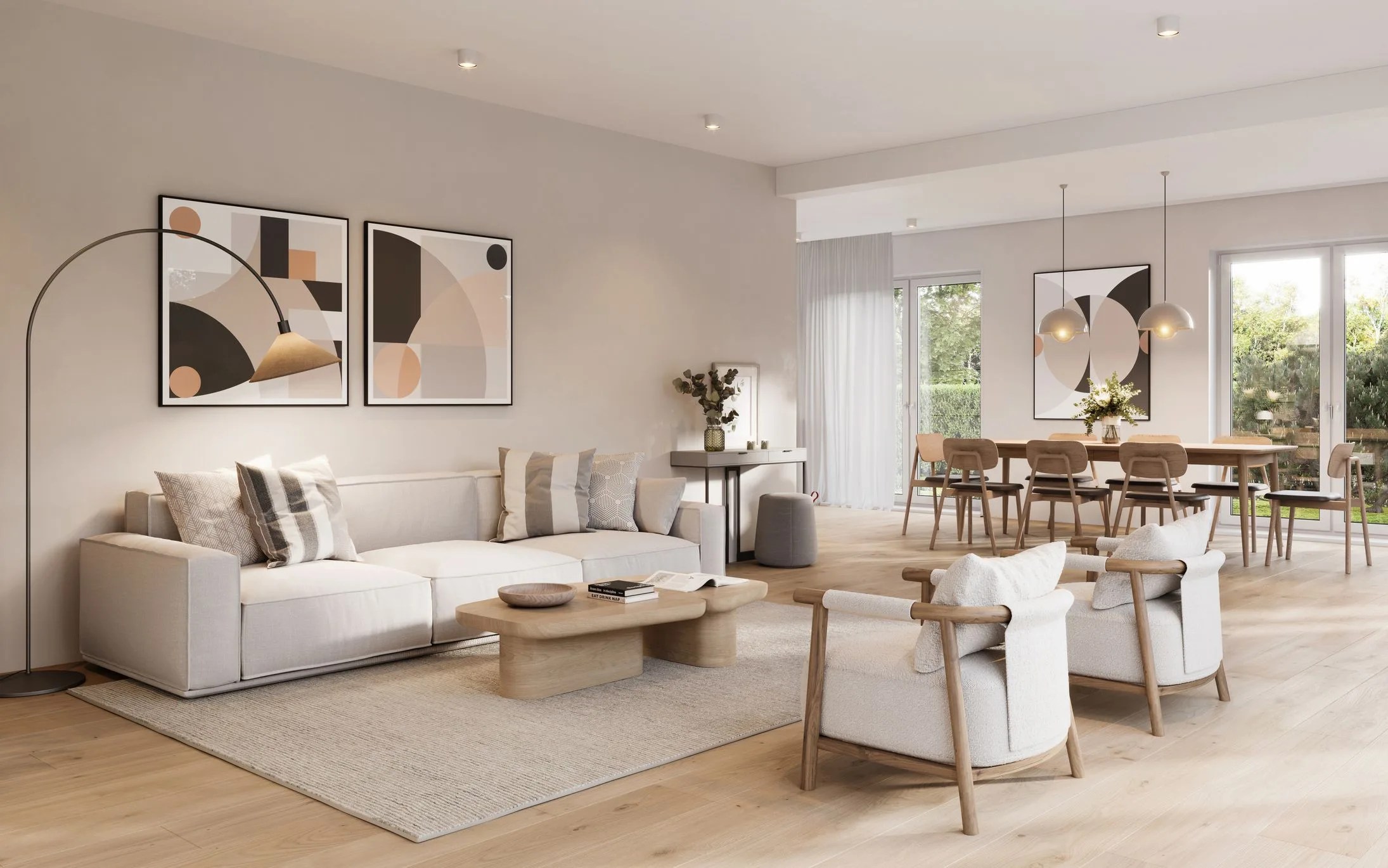digitally generated image of a fully furnished living room