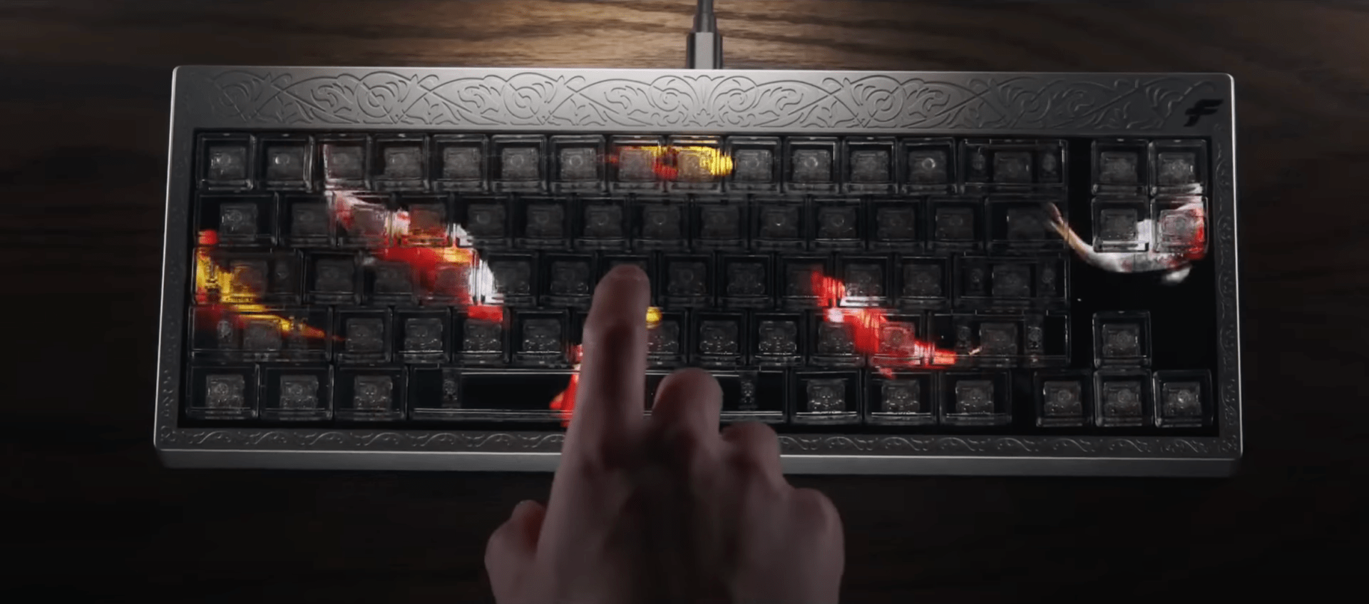 finalmouse transparent screen keyboard with fish swimming