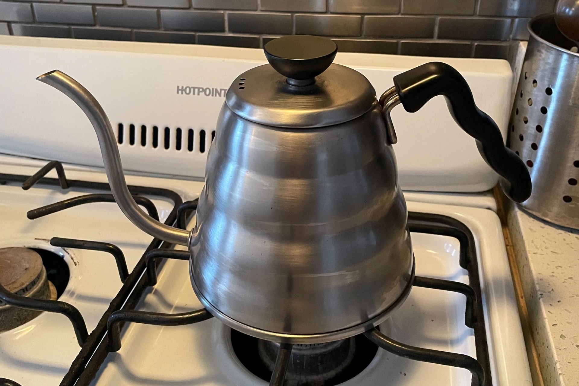 hario v60 buono kettle on a stovetop