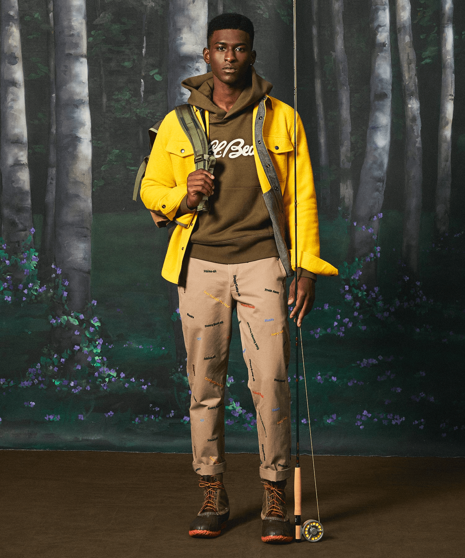 model wearing ll bean and todd snyder wool shirt