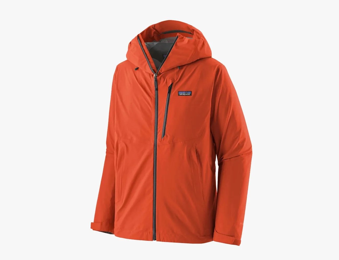 bright red patagonia jacket with hood