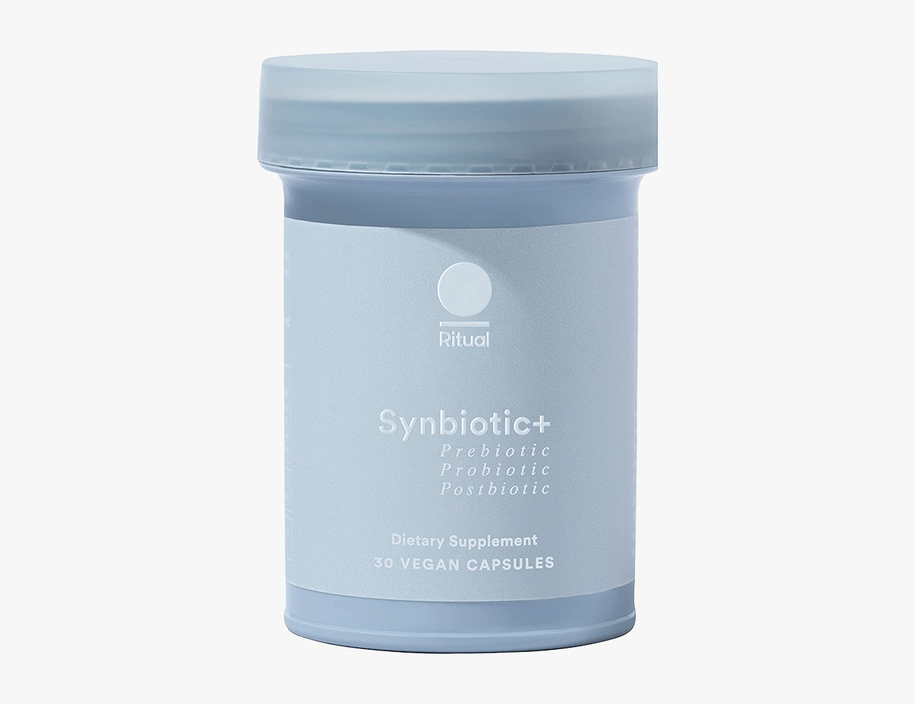 light blue ritual synbiotic bottle on white background