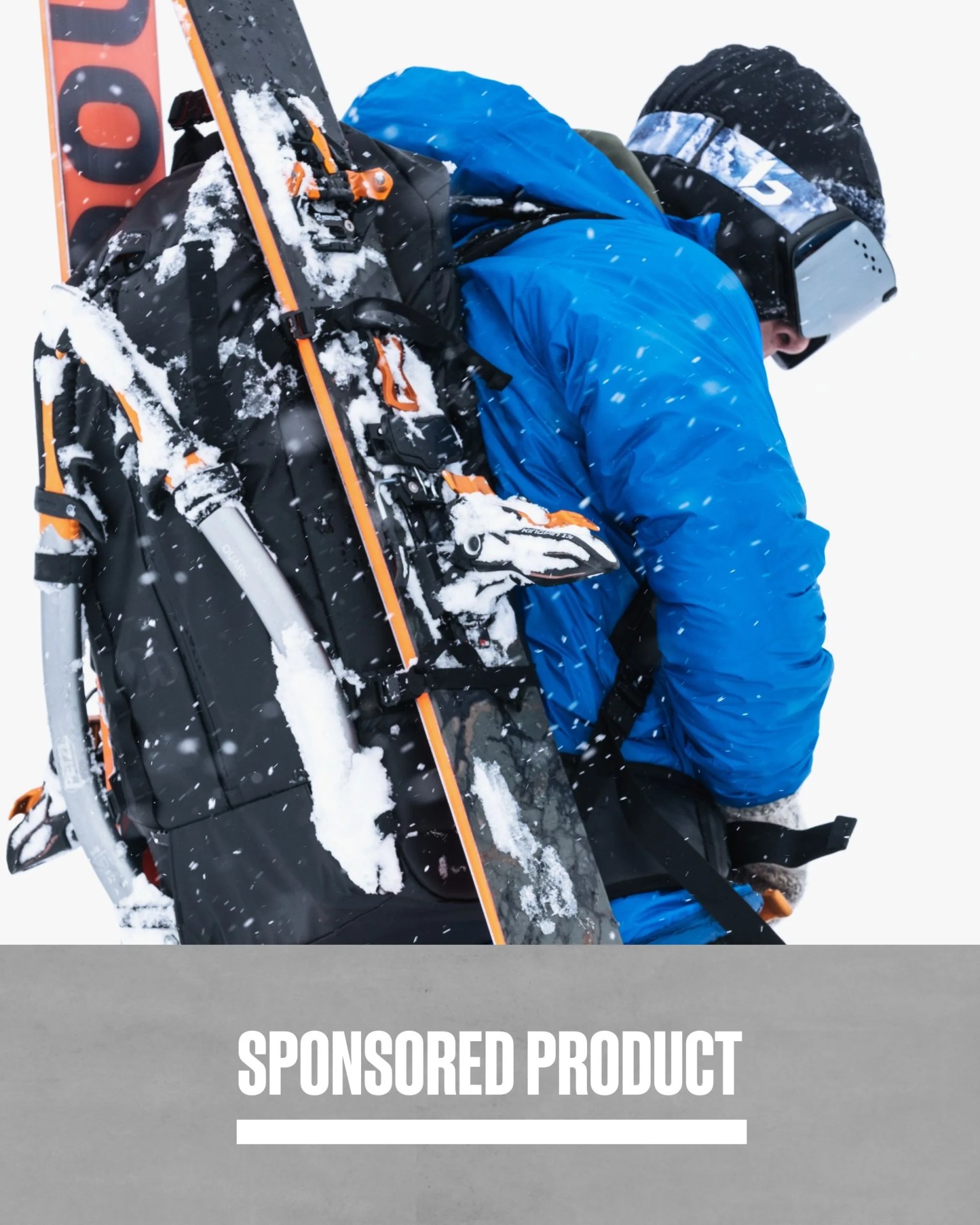sponsored product man using db bag to hold ski gear