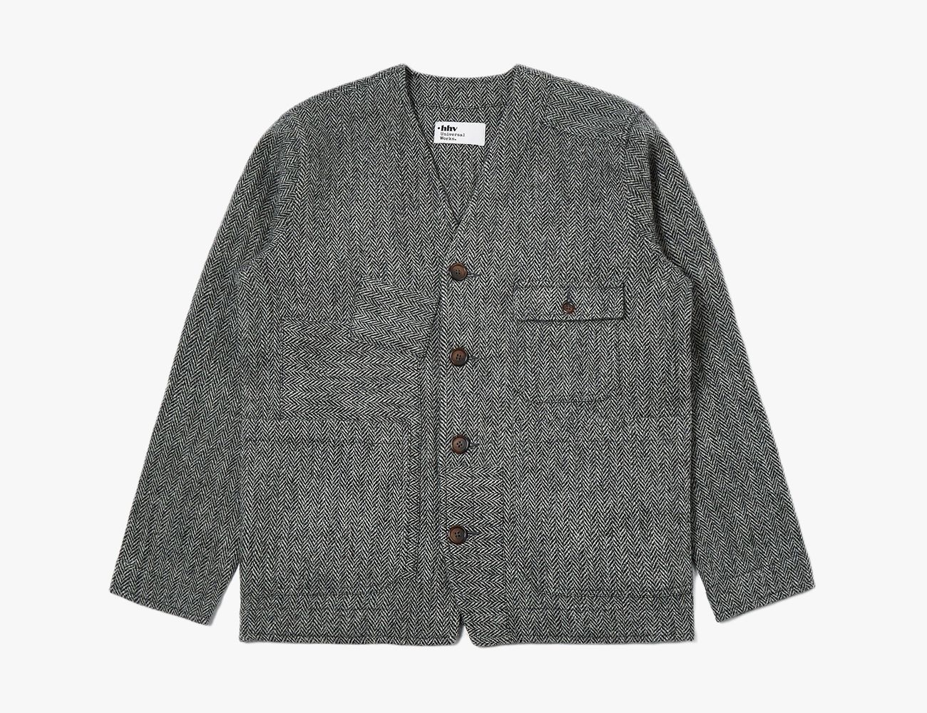 a gray button down jacket