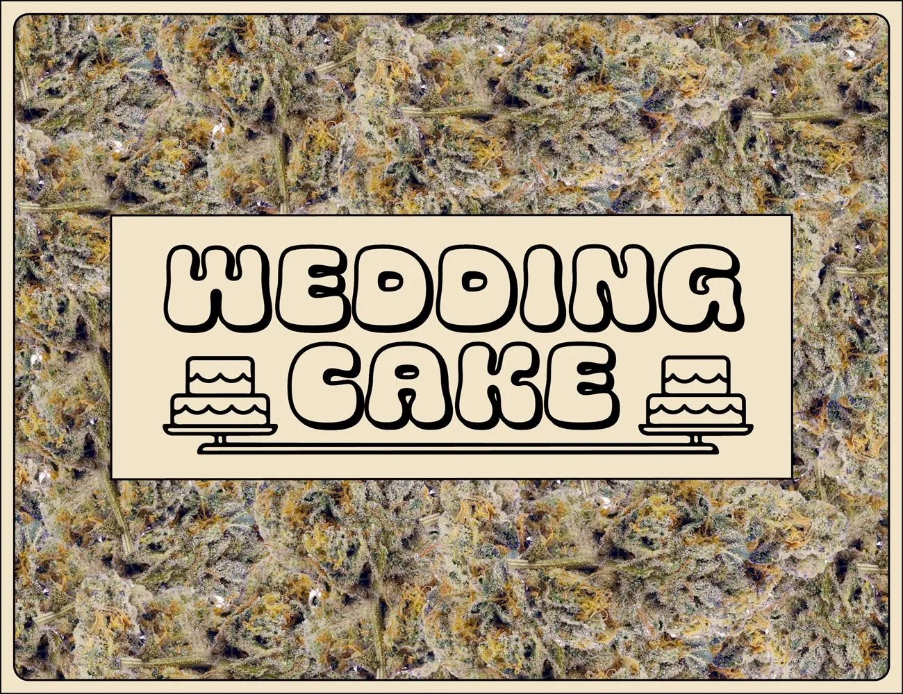 a wedding cake graphic on top of buds of weed