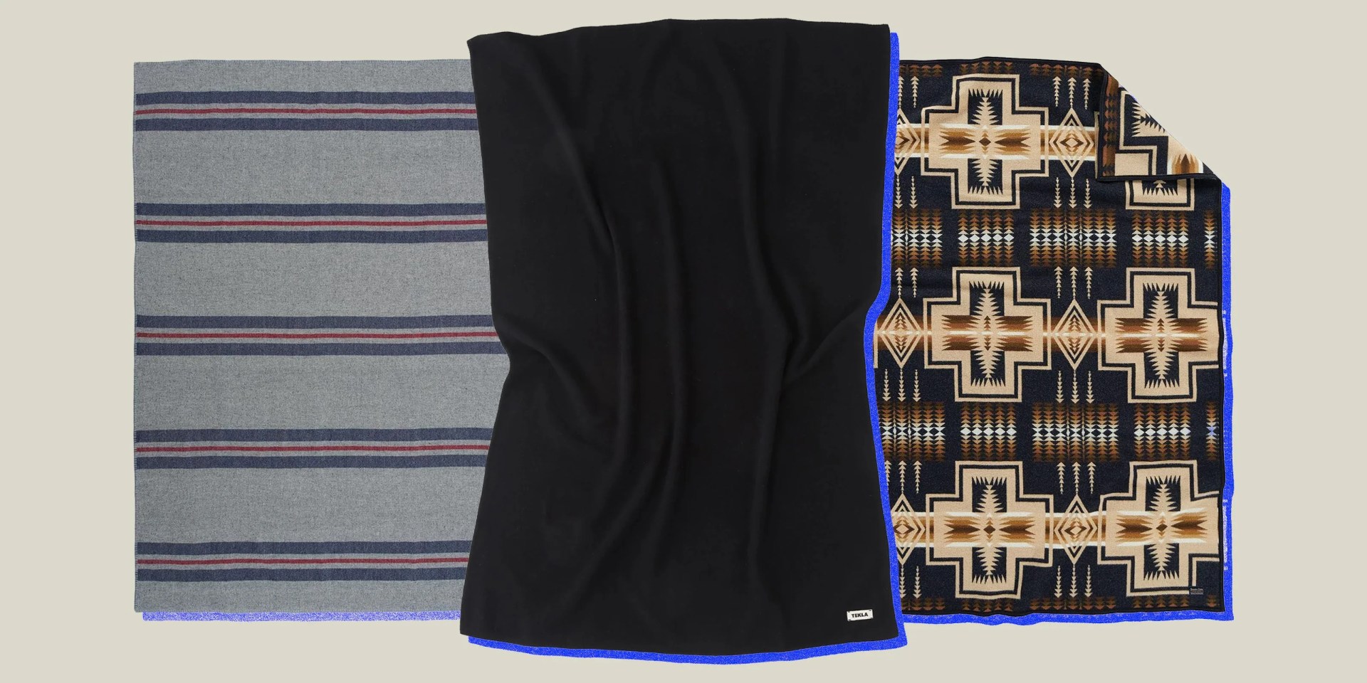 collage of three wool blankets