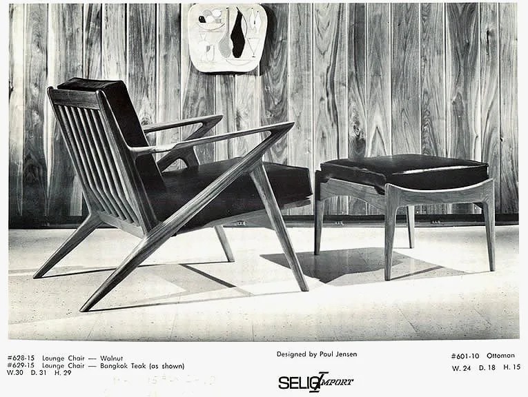 black and white photo of a z lounge chair with ottoman