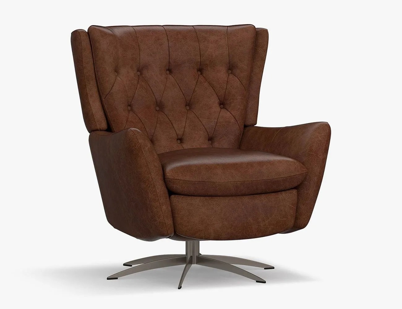 Pottery Barn Wells Tufted Leather Swivel Recliner
