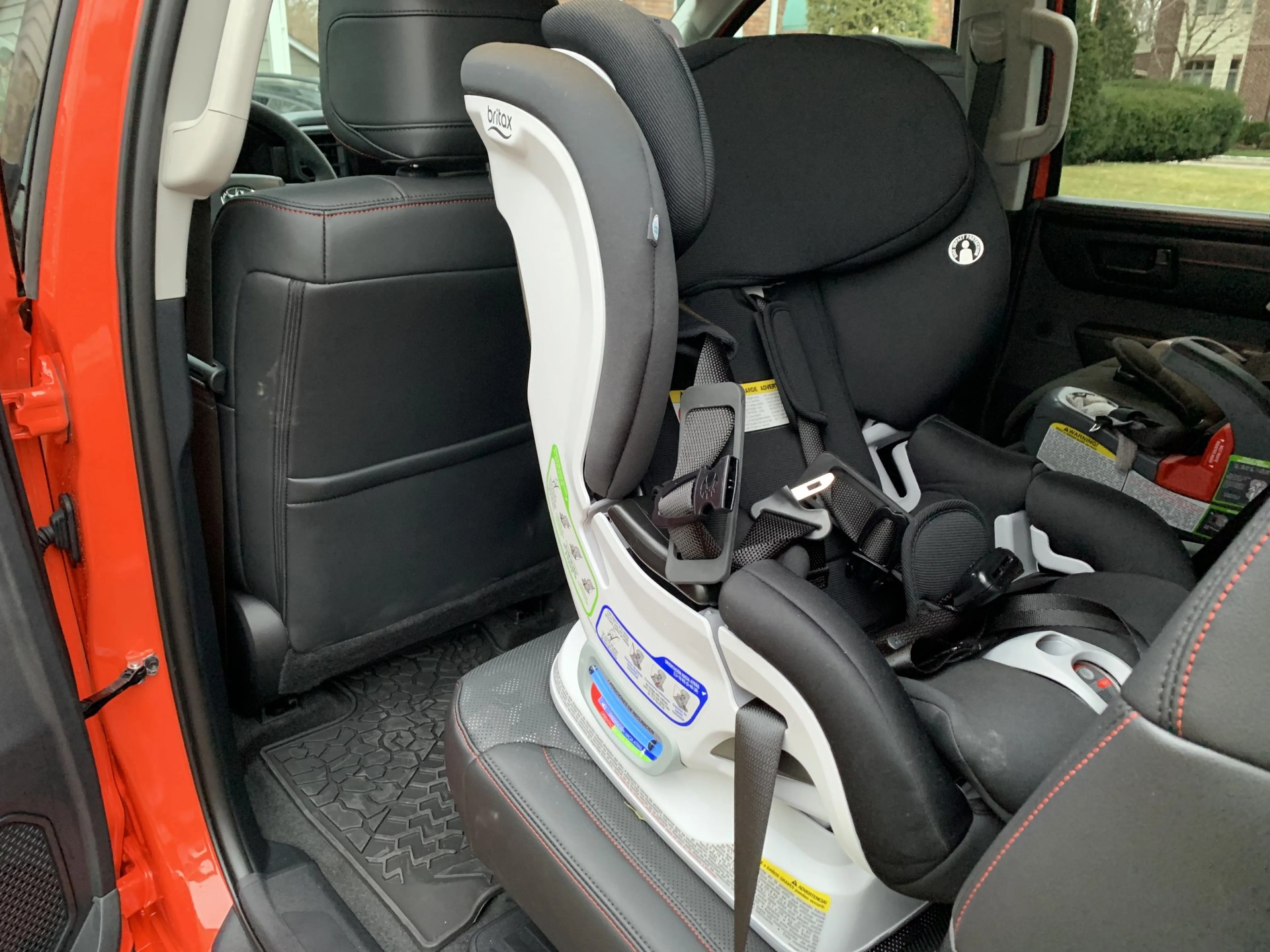 Britax Boulevard ClickTight Convertible Car Seat in the back of a Sequoia