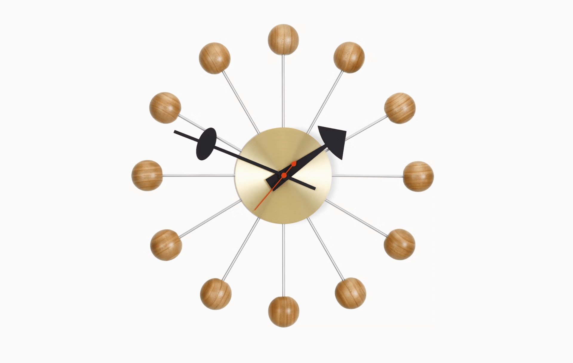 a block with wooden balls on all 12 hands of the clock