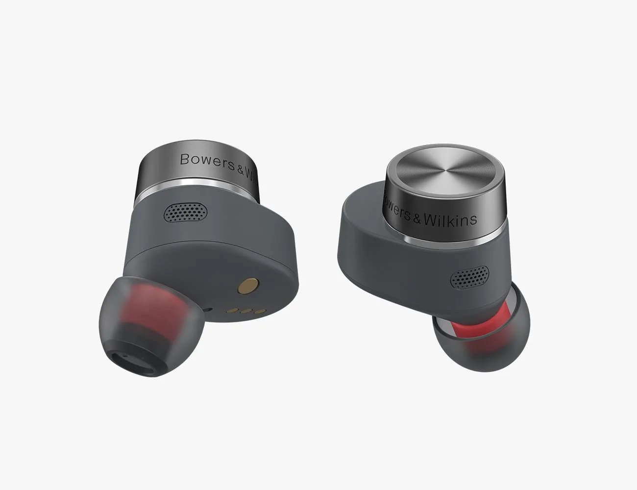 black wireless earbuds with red accents