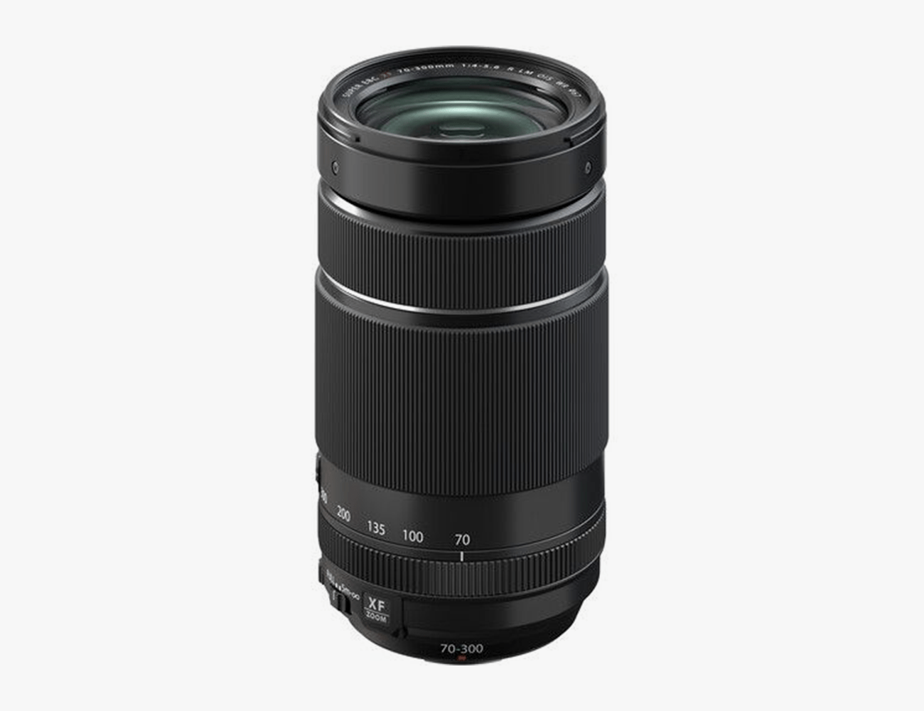 a black FUJIFILM camera lens