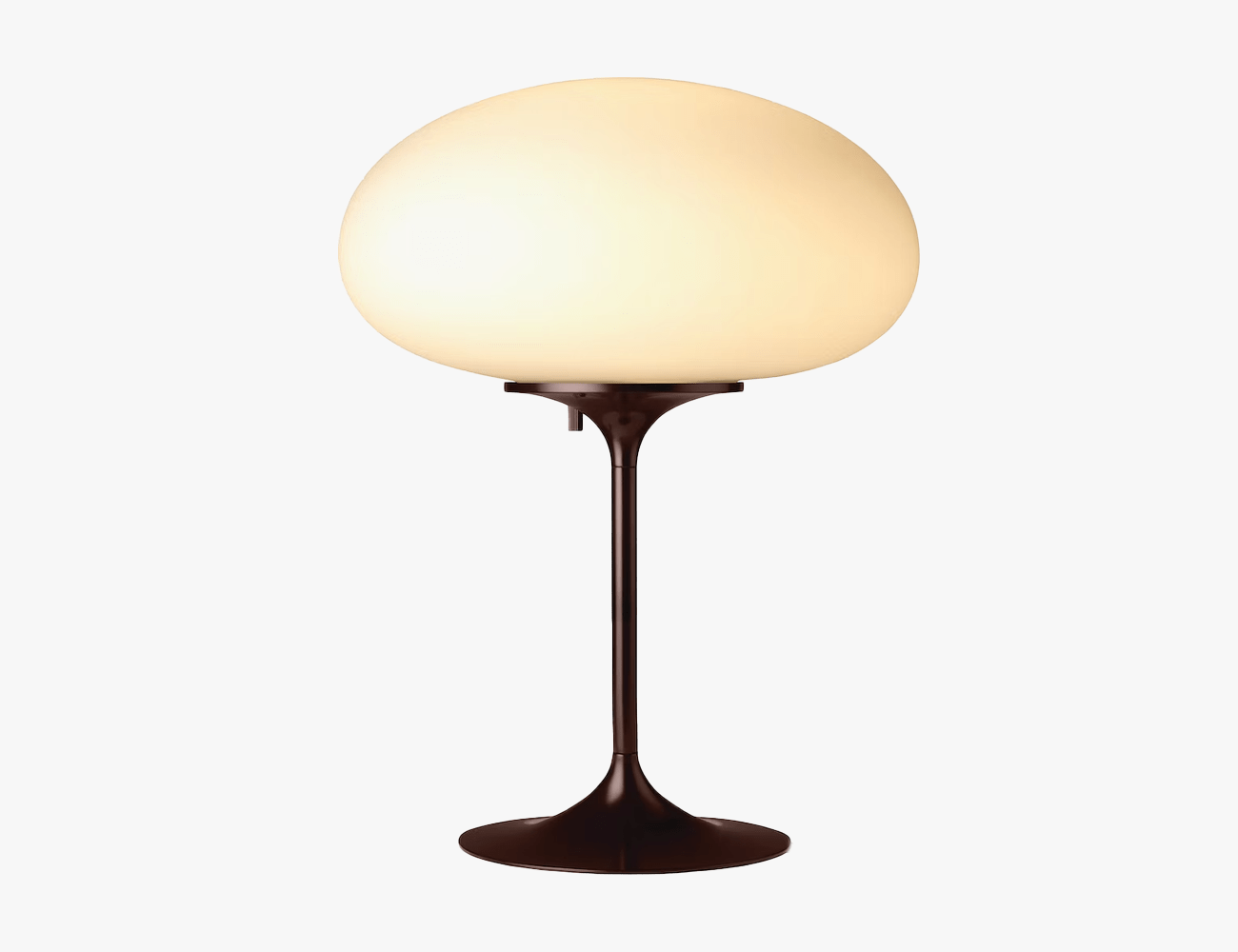 a lamp with a brown base and off white glass top