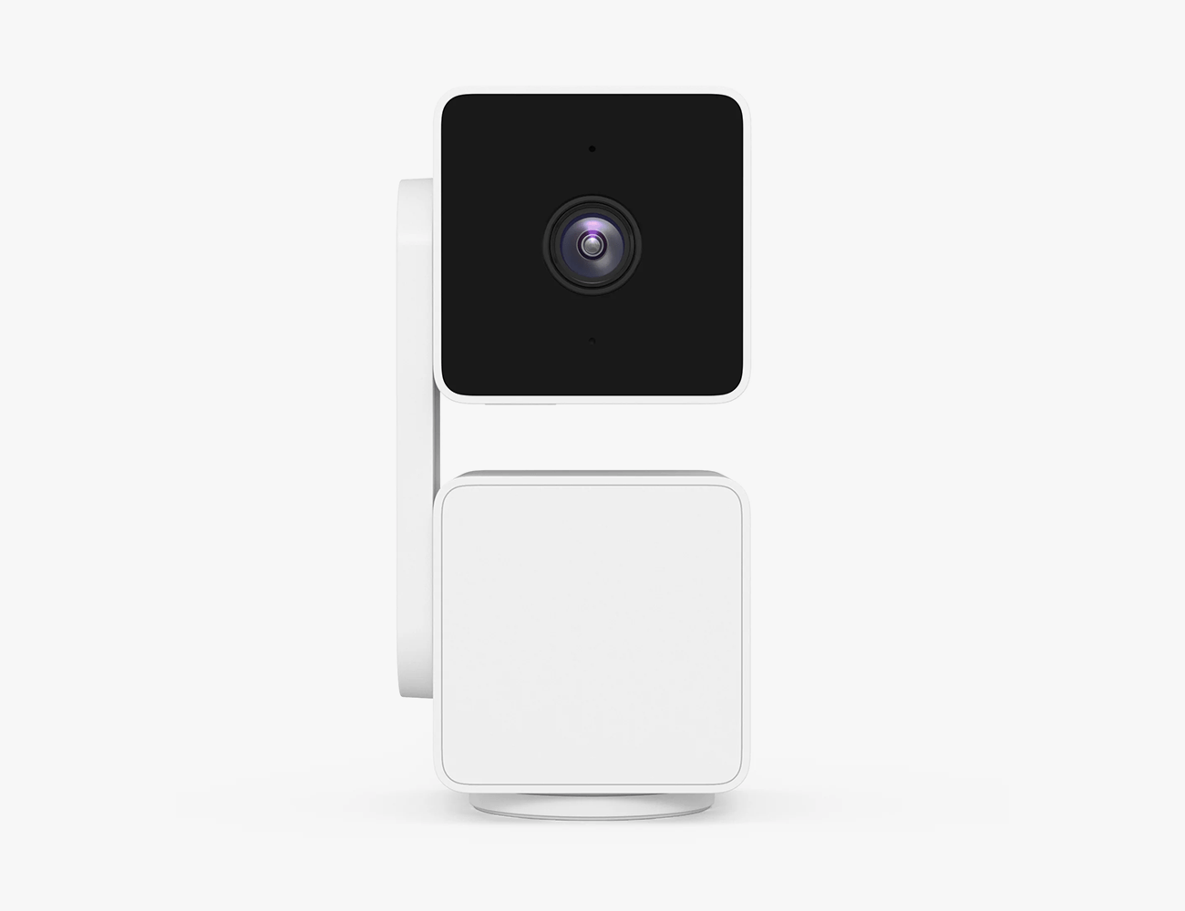 a home security camera with black top and white base