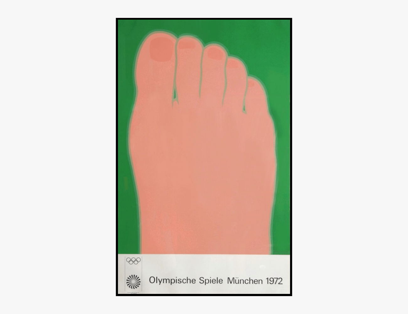 a poster with a green background and pink foot on it painted by artist tom wesselmann