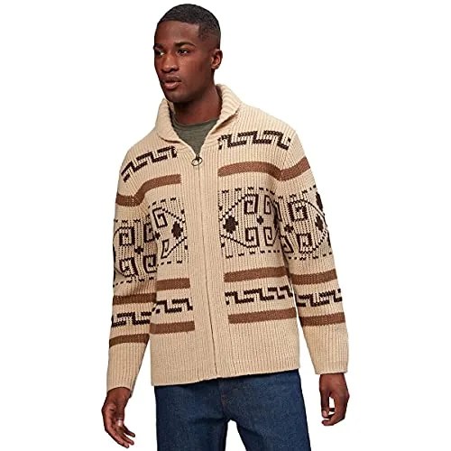 Pendleton Men's The Original Westerley Zip Up Cardigan Sweater, Tan/Brown, Medium
