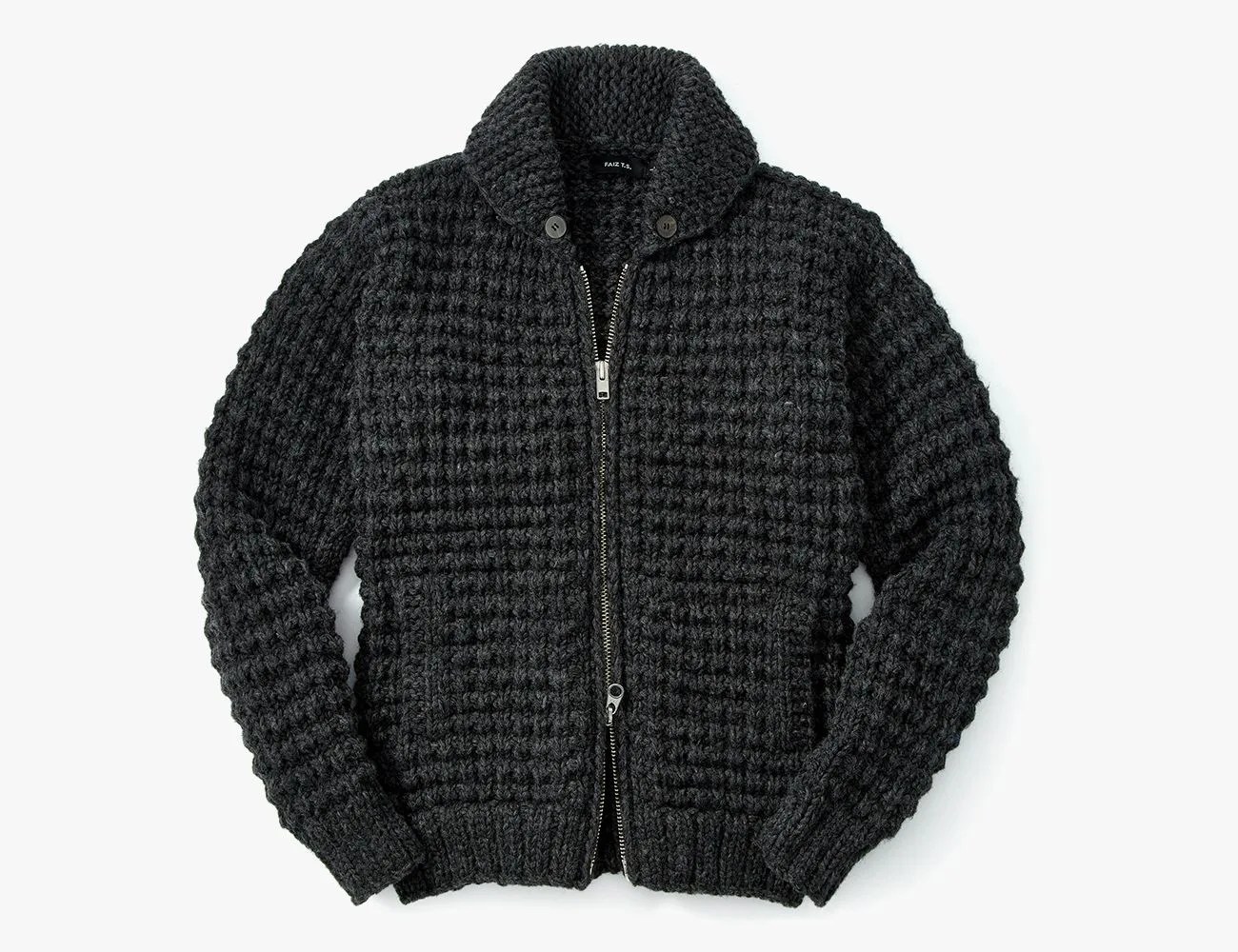 Faiz TS and Co Waffle Oxford Cardigan Sweater