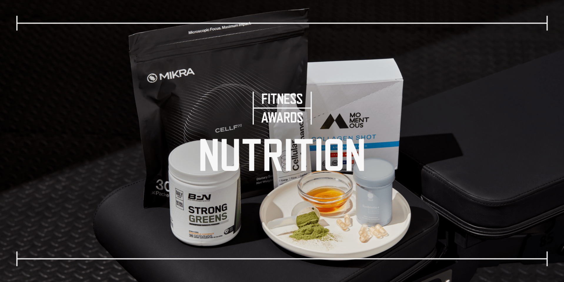 supplements on a workout bench
