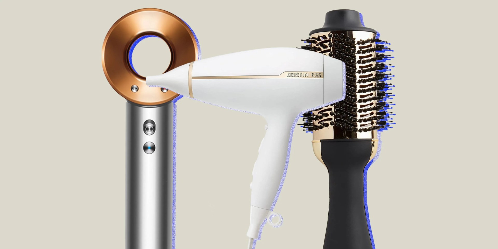 collage of three hair dryers