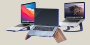 collage of three laptops on laptop stands
