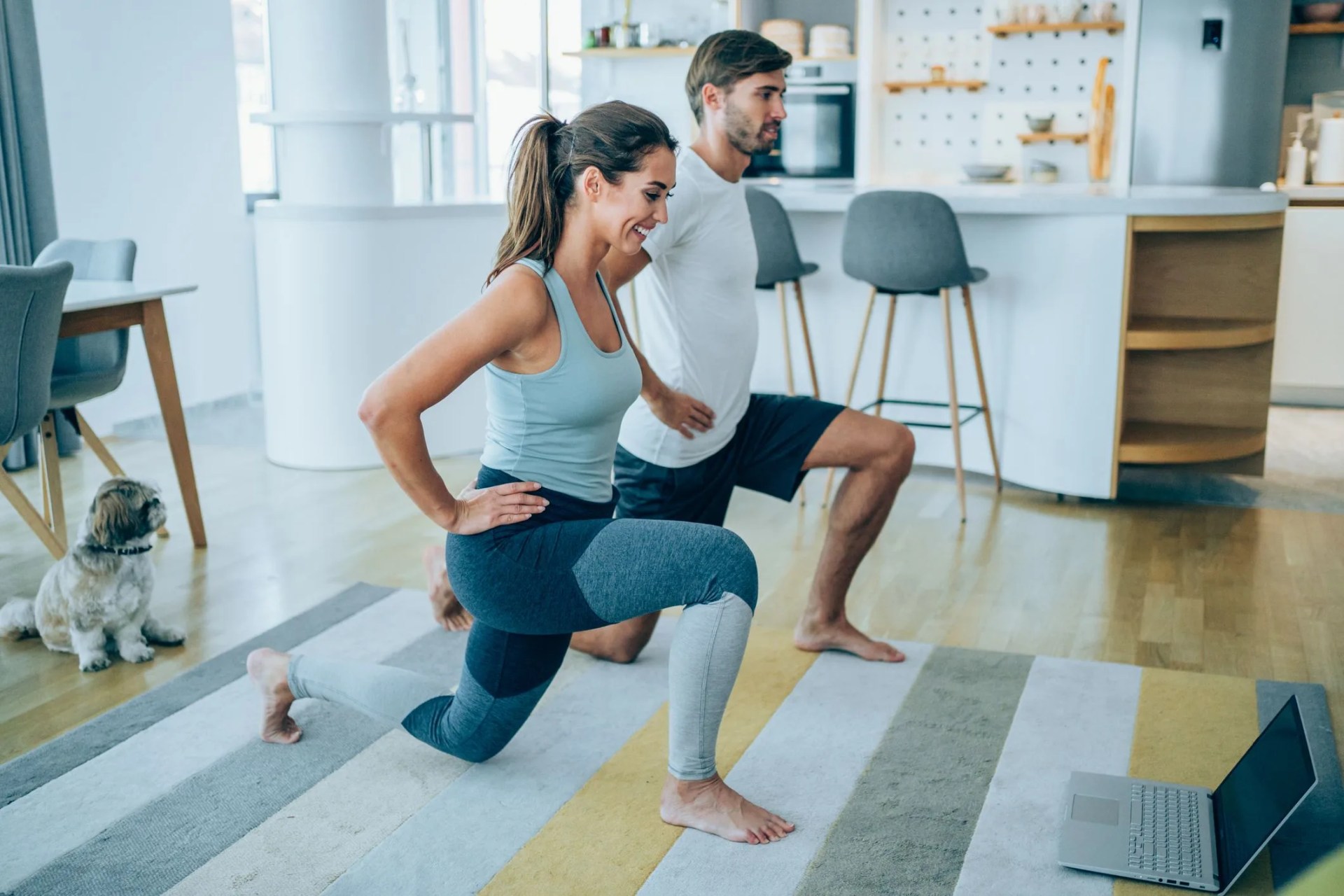 couple exercising together at home