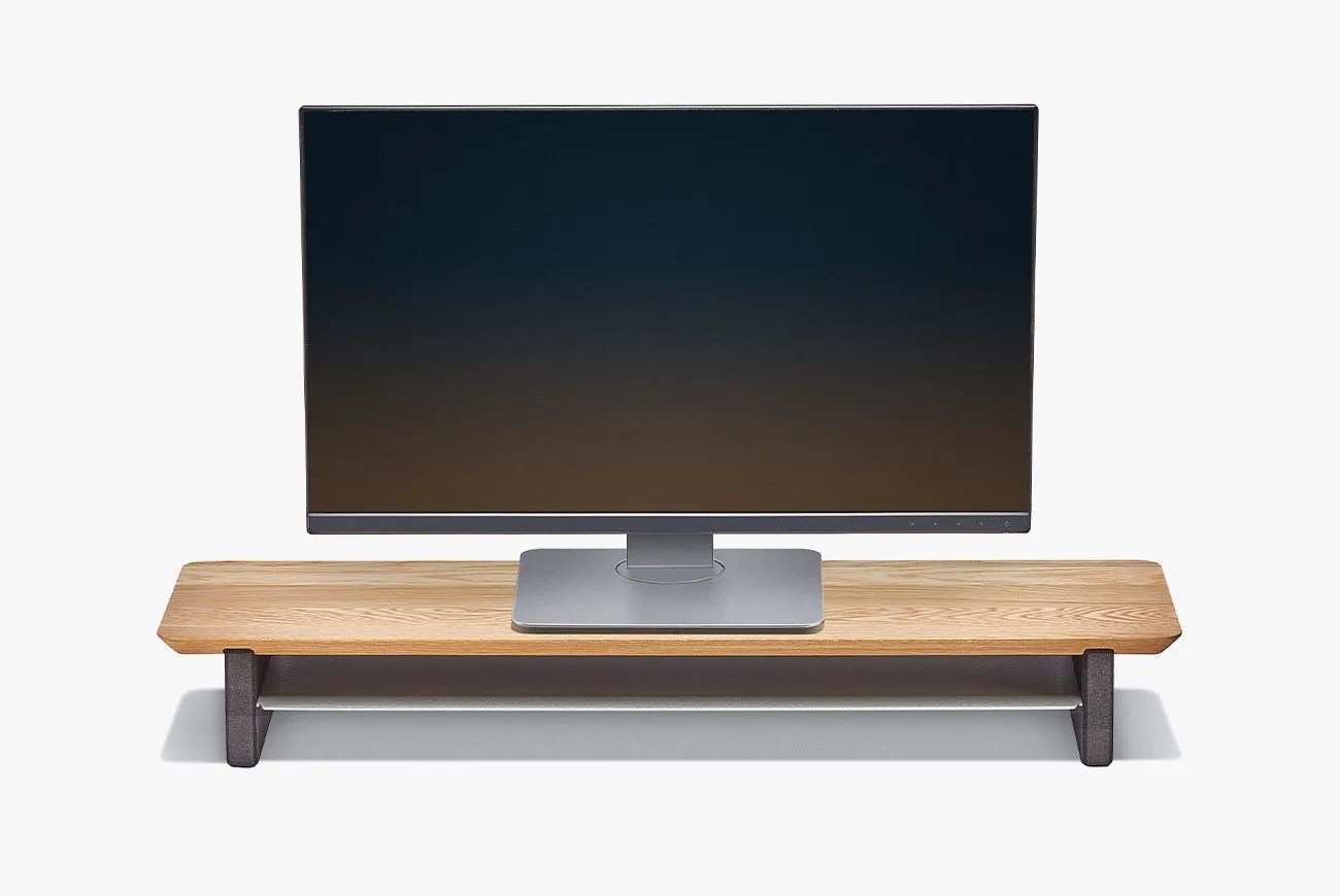 grovemade white oak shelf with a computer monitor on top