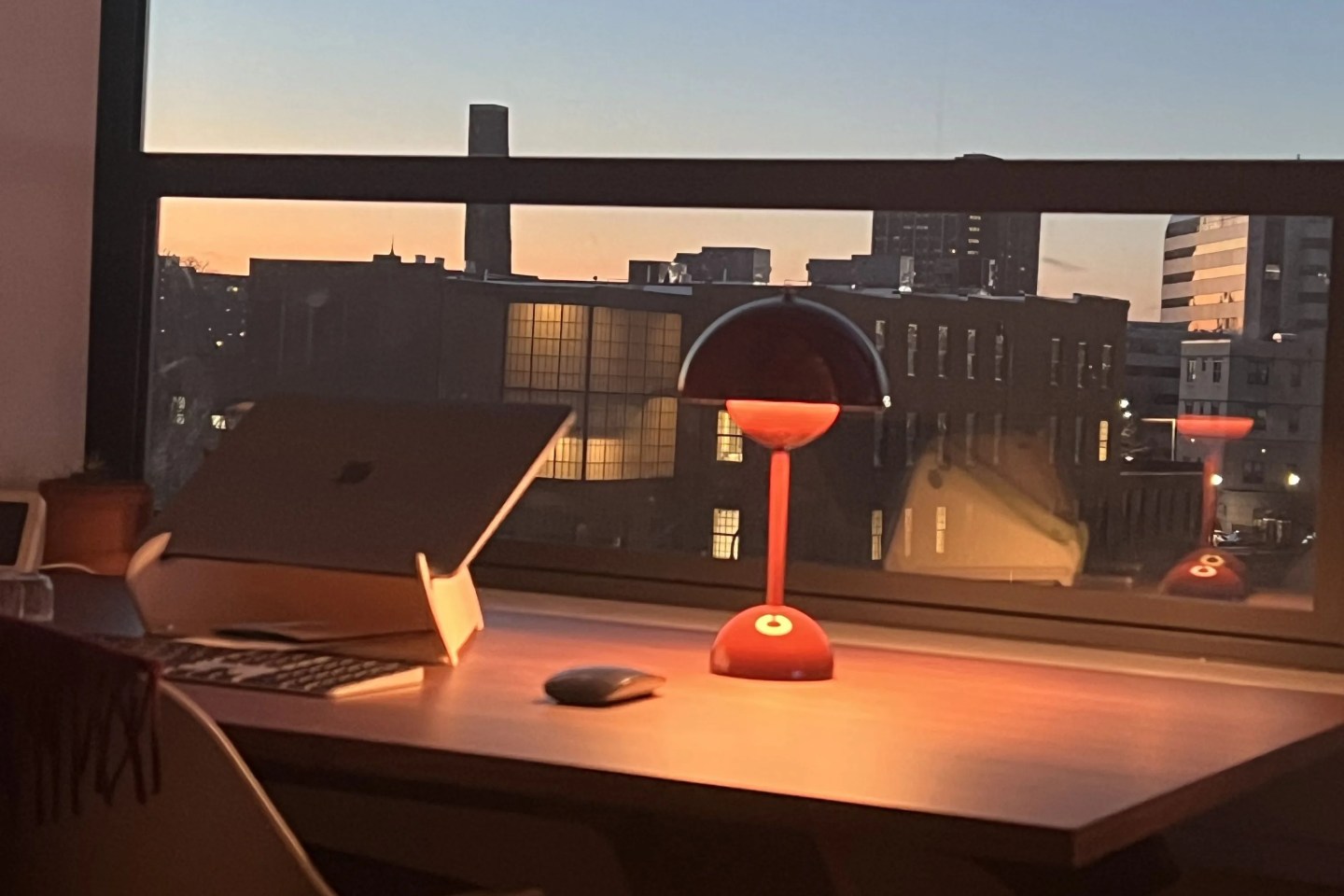 mushroom lamp at a desk
