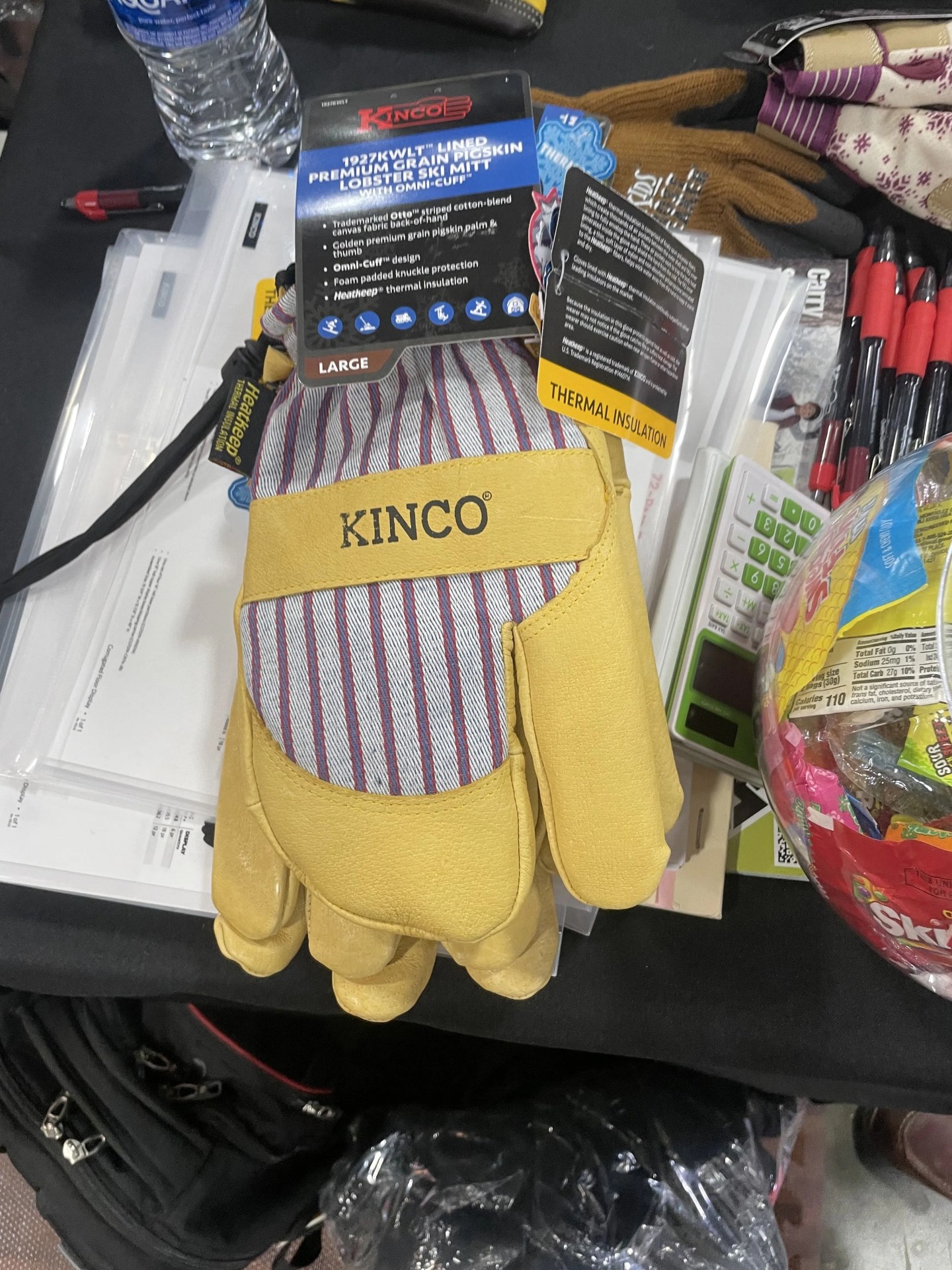 working gloves on a desk